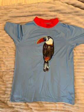 Oasis Light Blue Pet Shirt with Red Collar and Toucan Print